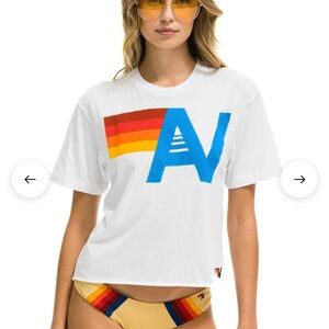 Aviator Nation White Tee with Rainbow Logo